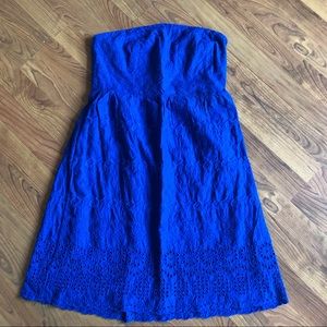 Royal blue lace strapless dress